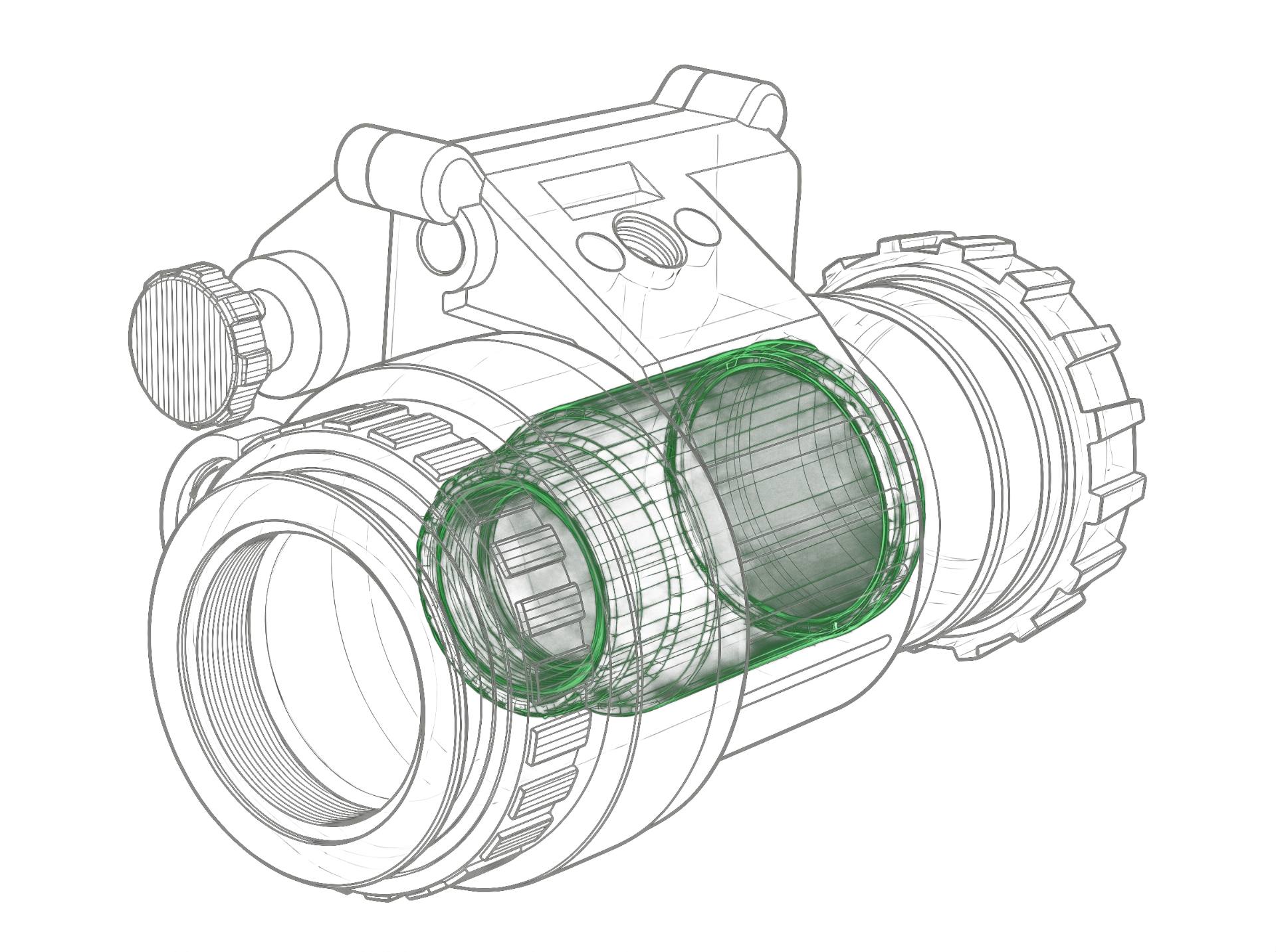 PVS-14 image intensifier tube wireframe diagram
