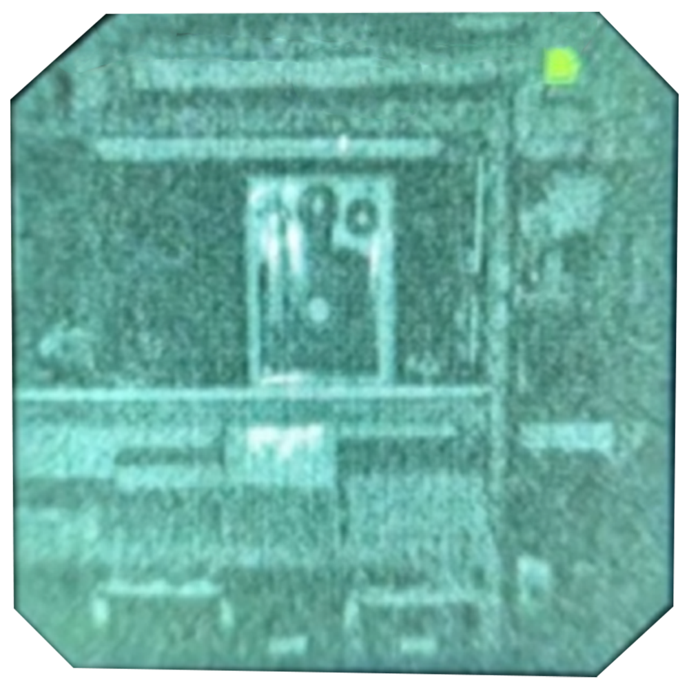 View through the Viper digital sensor with IR torch off — grainy, washed out image of the same indoor range